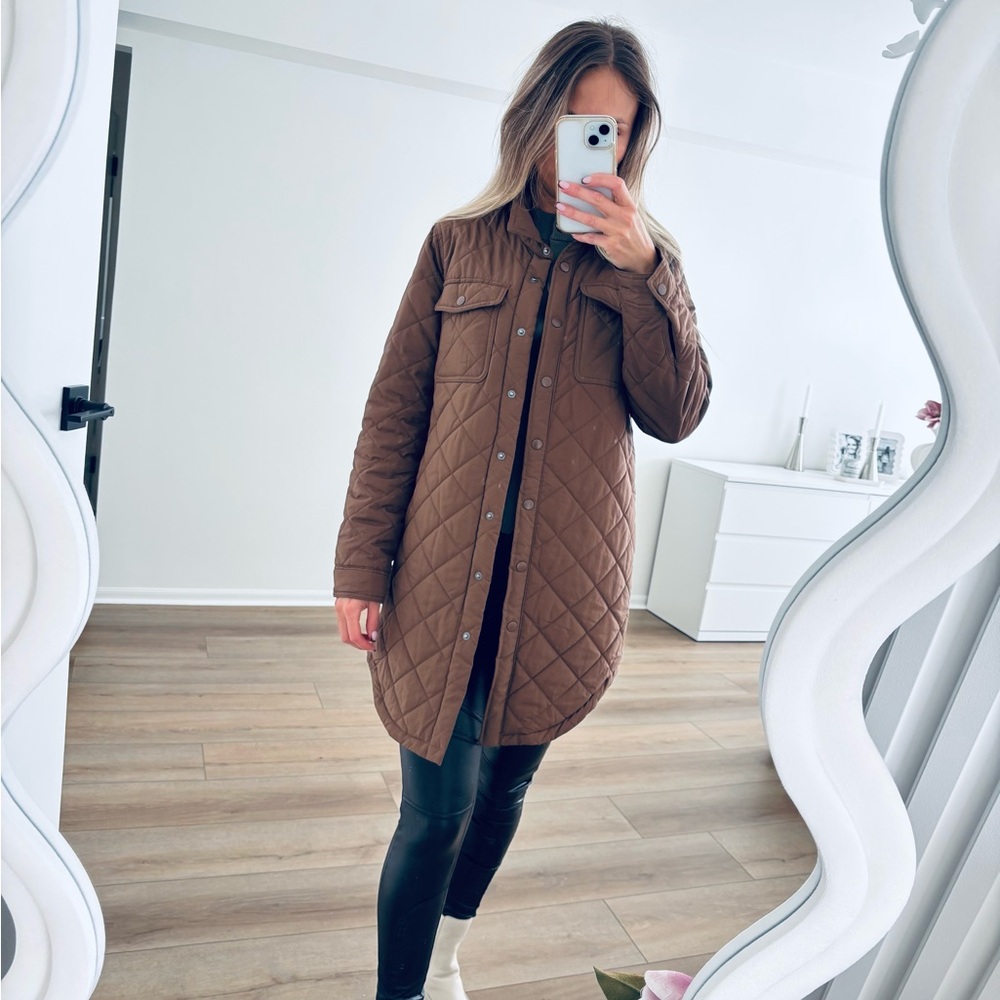 Love Tree Quilted Brown Puffer Jacket